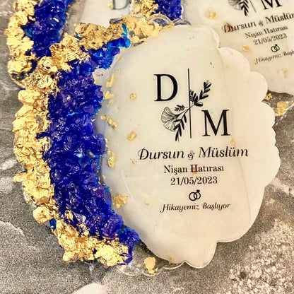 Magnet Époxy Doré & Bleu "Cristaux Duo"