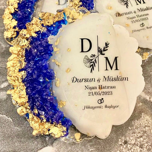 Magnet Époxy Doré & Bleu "Cristaux Duo"